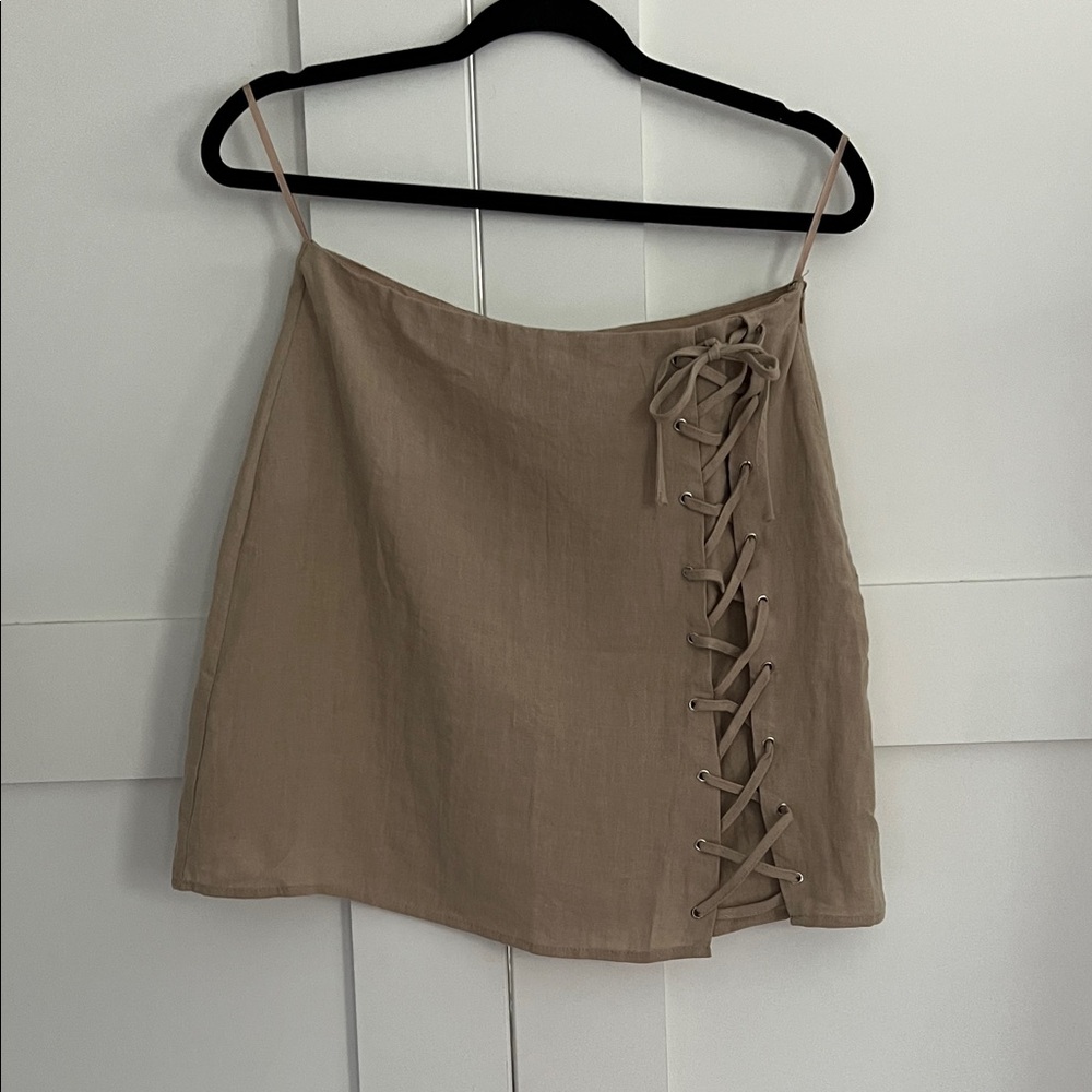 Elegant Tan Lace-Up Skirt